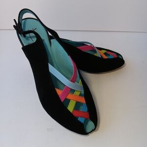 Thierry Rabotin Black Suede Slingback Wedge Tinny Extra Light Women's Size 7.5